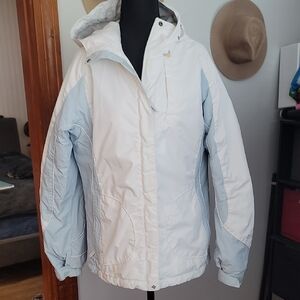 Columbia Women's White and Light Blue Ski Jacket